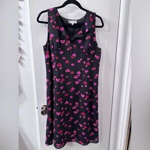 Romantic Hearts Black Midi Dress Babydoll Frilly Collar UK size 46 US size 14